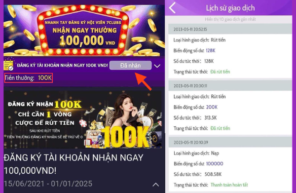 7clubs tặng 100k